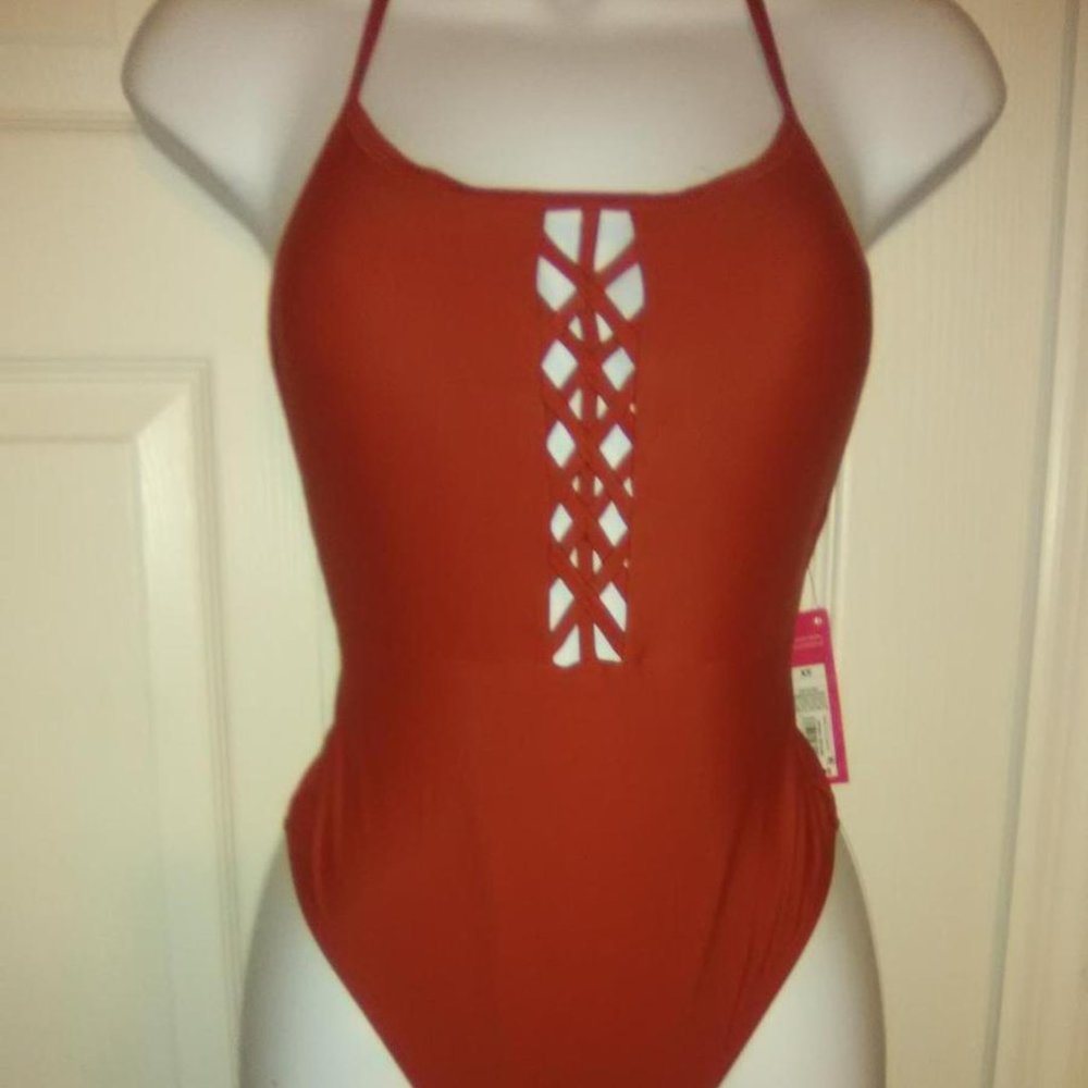 XHILARATION Women's Orange Peekaboo, Swimwear